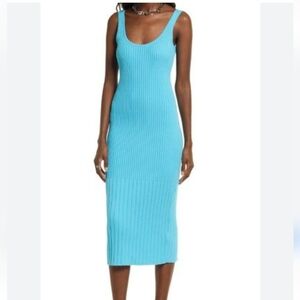 Open Edit AQUA blue Sleeveless Ribbed Tank Dress Sz L
